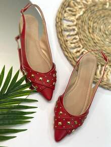Renata Milli Slingback Pointed Toe Pumps With Spyke - 紅色 - 查看 1