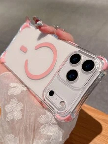 1pc Transparent Candy Color Anti-Fall Magnetic Phone Case, Suitable For IPhone 17 Air 16 15 14 13 12 Pro Max Plus, Soft TPU Back Cover, Supports Wireless Charging - Pink - View 3