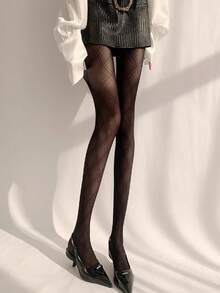 1pc Sexy Ladies' Semi-Transparent Black Tights, Suitable For Festival Parties
