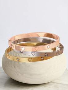 3/1pc Sweet And Sexy Stainless Steel Thick Bracelet, Luxurious And Shining With Unique Heart Design, Perfect For Weddings, Parties, Birthdays, Holidays, Gift Giving, Women's Stainless Steel Accessories, Daily Travel, Perfect Matching