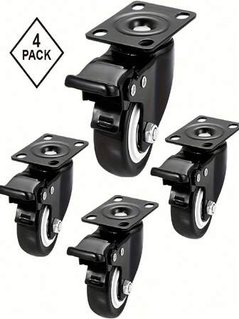 4pcs Swivel Casters With Brake, Heavy Duty Quiet Turning Directional Wheels, 1.25 Inch For Hand Truck, Small Cart, Trolley