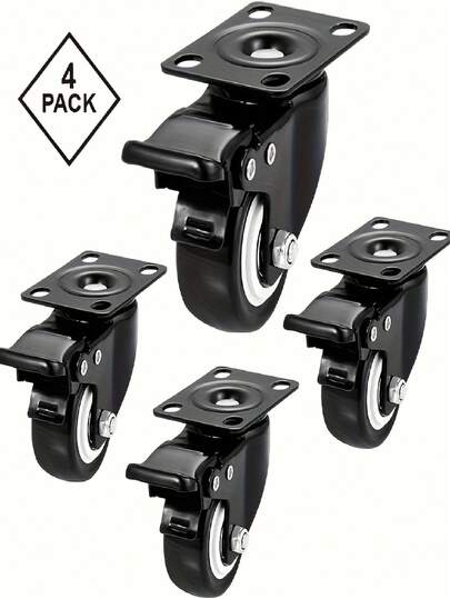 4pcs Swivel Casters With Brake, Heavy Duty Quiet Turning Directional Wheels, 1.25 Inch For Hand Truck, Small Cart, Trolley