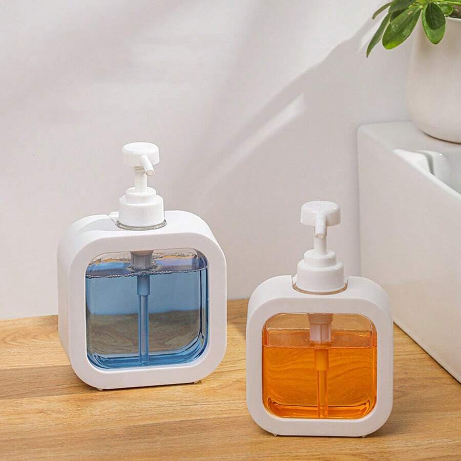 2 pièces Distributeur de savon transparent, distributeur de savon liquide pour salle de bain - avec pompe anti-rouille, convient pour l'évier de cuisine, la salle de bain, cadre décoratif noir/blanc distributeur de savon carré transparent rechargeable