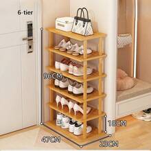 4/6 Tier Elegant Bamboo Shoe Rack (Natural Bamboo Texture) - Space Saving And Easy To Assemble, Suitable For Dorm, Hallway And Kitchen - Fashionable Square Storage Rack For Storing Sneakers, High Heels And Stilettos (Shoe Storage), Top Tier Can Also Be Used For Placing Flower Pots Or Decorations