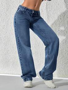 Women's Casual Straight Leg Jeans, Suitable For All Seasons, Suitable For Daily Outings, Back To School Season, Back To School Season, Rural Concerts, Parties - 藍色 - 查看 4