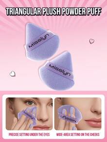 Misslyn - Cuscinetto per cipria in peluche triangolare, design triangolare, punta di precisione, ampia area di copertura, morbido e soffice, delicato sulla pelle, finitura impeccabile, per uso a secco, facile da applicare, compatto e portatile, riutilizzabile, adatto per fondotinta, fissaggio del trucco, contouring del viso