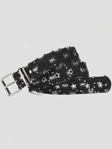 1 chiếc thắt lưng đinh tán hình ngôi sao rỗng, thắt lưng phong cách denim unisex sang trọng, phụ kiện thời trang đường phố Y2K - A - Xem 5