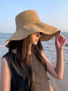 1頂寬邊女士遮陽帽，防紫外線，面部覆蓋，時尚多用途的漏勺帽