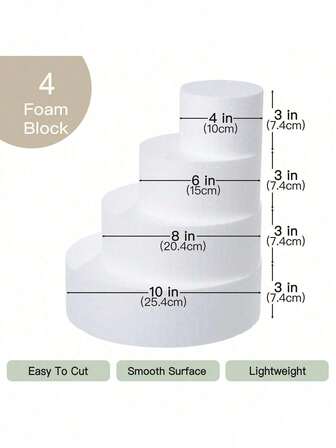 1pc Round White Foam Cake Models For Decorating And Making, Baking Display, Wedding Cake Design, Birthday Cake, Christmas Party Cake Or Dried Flower Decoration Arrangement, Valentine's Day, Easter And Other Holiday Party Cake Decoration 4" 6" 8" 10" White Fake Cake Dummy 12 Inch(Please Understand That There May Be Slight Errors In The Product)