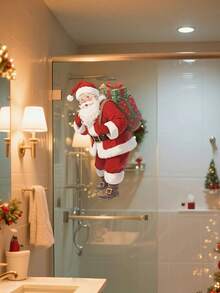 1 szt. Naklejka na okno z motywem Świętego Mikołaja – statyczna dekoracja świąteczna, odpowiednia do domów, drzwi, szkła – dekoracja świąteczna do wnętrz, śnieżna zimowa sceneria, wspaniały prezent na święta Bożego Narodzenia, dodająca świątecznej atmosfery Twojemu domowi