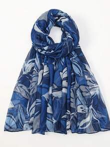 1pc Geometric & Leaf Pattern Elegant Casual Polyester Chiffon Printed Scarf/Headscarf, Suitable For Work, Street, Party, Spring/Summer/Autumn/Winter