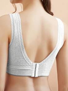 1件装浅灰色蕾丝交叉无缝哺乳孕妇文胸 - 淺灰色 - 查看 2