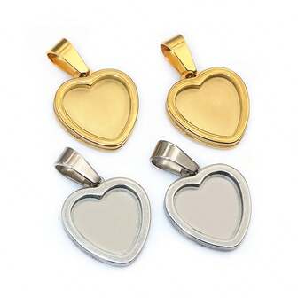 2 piezas de 12 mm de tamaño interior, base de bisel de acero inoxidable grueso con forma de corazón para hacer joyas DIY