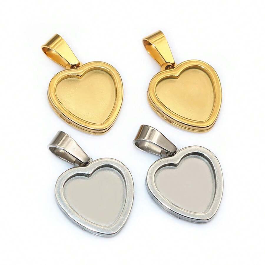 2pcs 12mm Inner Size Thick Stainless Steel Heart Pendant Cabochon Blank Base Setting Bezel Tray DIY Jewelry Making Accessories - Heart - View 1