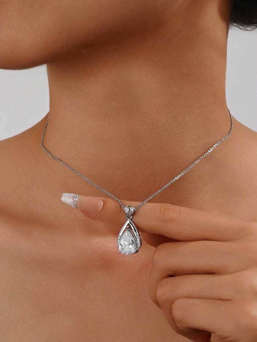 1 件铜合金锆石水滴项链（女士）
