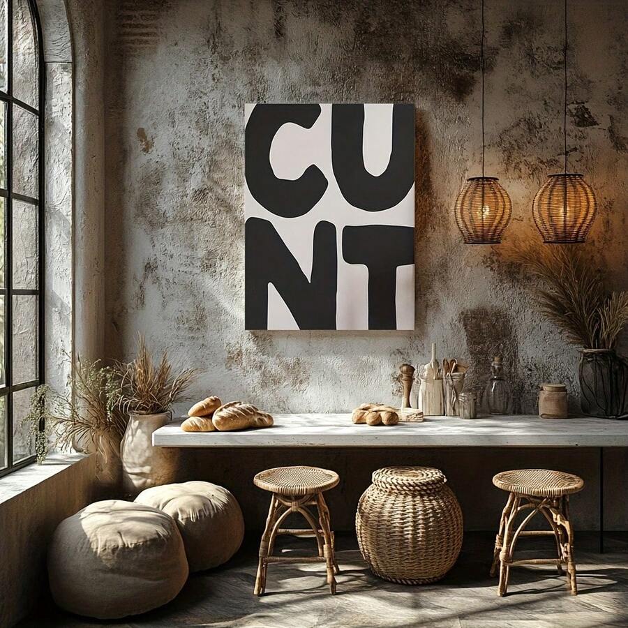 1pc Framed "C*Nt" Art Print - 12x16 Inch, Bold Black Typography, Modern Minimalist Wall Decor, Humorous Snarky Art For Living Room Or Office - Multicolor - View 1