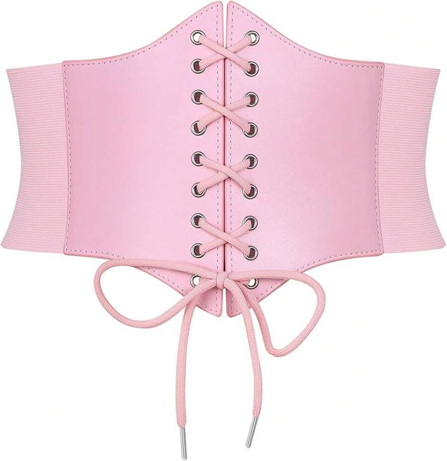 Women's Elastic Costume Waist Belt Lace-Up Tied Waspie Corset Belts, Women - Hồng - Xem 1
