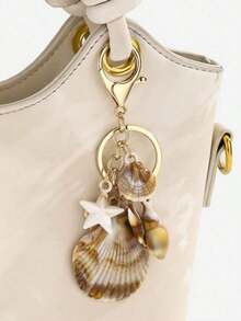 1pc Unisex Natural Seashell Keychain, Cloud Spiral Shell & Starfish Pendant, Summer Beach Series Gift For Friends, Keychain Accessory - Multicolor 3 - 查看 3