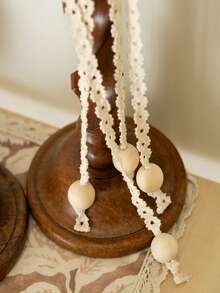 1 قطعة شريط تعليق ستارة النافذة/الباب، ديكور خرز خشبي بسيط وبسيط، من خامة الكتان الطبيعي، باللون البيج