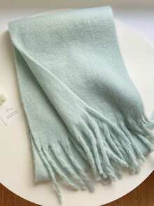 1pc Modern Minimalist Solid Color Fluffy Tassel Warm And Comfortable Shawl Scarf For Women, Suitable For Daily Outings, Commuting, Parties, Leisure, Balls, And Other Occasions, Fashionable And Elegant Women's Accessory - Army Green - View 8