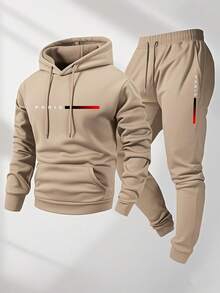 Men's Paris Print Hoodie And Sweatpants Set - Autumn And Winter Multi Color Casual Sportswear - Màu Khaki - Xem 1