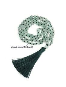 波西米亚风格项链 6 毫米缅甸翡翠流苏吊坠长项链结饰 108 颗念珠冥想念珠瑜伽祈祷饰品 男女皆宜 度假 - 薄荷綠 - 查看 3