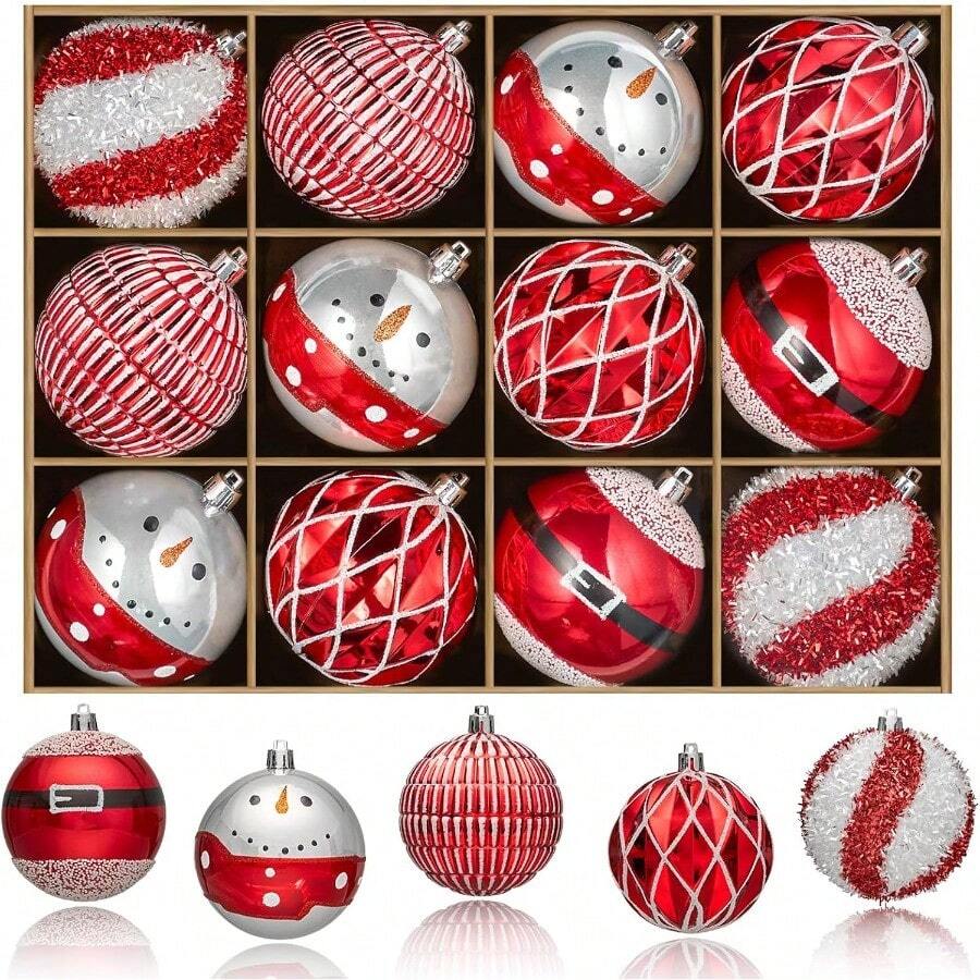 Juego de 12 adornos de Navidad a granel, bolas colgantes irrompibles de 3.15 pulgadas, bombillas de plástico para decoración de árboles y fiestas de vacaciones con cordón