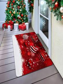 1/2 pièces Paillasson de Noël joyeux - Tapis de sol conçu avec flocons de neige et cloche rouge, en polyester lavable en machine, convient pour une utilisation intérieure/extérieure, parfait pour les entrées, les chambres à coucher et la décoration de la maison