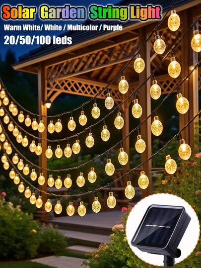 1 cordão de luzes solares de bola de cristal, à prova d'água IP65 para áreas externas, cordão de luzes LED de bola de bolha para decoração de jardim, 8 modos de luzes externas 20/50/100 LEDs, perfeito para camping, decoração de barraca e ambiente aconchegante de quarto, cordão de luzes solares para jardim externo, festa, Halloween, decoração de Natal e Páscoa, luzes solares de acampamento