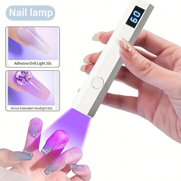 Tragbare LED-Nagellampe mit digitalem Timer - Schnell trocknender Gel-Nagellack/Blaulicht-Aushärtungsgerät, USB-betriebenes LCD-Display, formaldehydfreie kompakte Lampe für Zuhause, Salon, Nagelkunst - Weiß, geeignet für Gelnägel, wiederaufladbarer Lithium-Akku