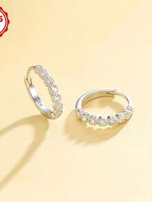 1 Pair Silver Delicately Inlaid Synthetic Earrings - Light Luxury Fashion Design, Women's Daily & Dating Jewelry, All-Season Wear - 銀色 - 查看 2