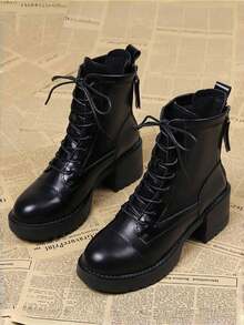 2025年秋冬新款欧洲靴，女式粗跟短靴，女靴 - 黑色 - 查看 2