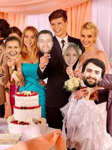 قطعة واحدة ، قص صورة شخصية على عصا ، دعامة كرتون كبيرة الرأس ، وجه كبير الحجم على عصا لخطيبة ، عروس ،حفل تخرج، وجوه المشجعين ، عيد الميلاد ، تحميل مخصص ، مقاوم للماء ، مقاوم للطقس ، بلاستيك مموج ، 20 سم * 30 سم / 7.8 بوصة * 11.8 بوصة - متعدد الألوان - مشاهدة 3