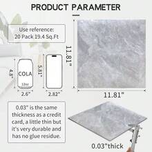 10 件 30.48 X 30.48 厘米，乙烯基大理石地板，剥离粘贴瓷砖，自粘防水浴室，适用于浴室、厨房、卧室、客厅、墙壁 - 彩色 - 查看 14