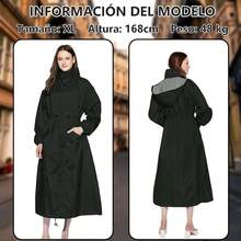 Chubasquero largo para hombre y mujer,chaqueta cortavientos de moda,impermeable, plegable, ligero,adecuado para exteriores, camping,senderismo - Negro - Ver 5