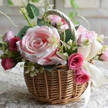 1 件手工编织藤条婚礼篮，带可拆卸内衬 - 多功能花瓣储存，淡蓝色/白色/灰色，适用于家庭/婚礼/摄影道具、花园储物容器、花卉装饰