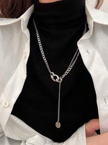 1 Pieza Nuevo Collar De Cadena Larga Simple Y Personalizado Para Otoño/invierno, Cadena De Suéter Estilo Punk Para Mujeres, Con Colgante De Borla
