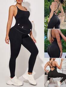 孕妇高弹力腹部扩张无袖连体衣