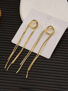 1 Pair Simple Long Tassel Earrings For Daily Wear - 金色 - 查看 4