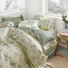 Vclife Vintage Floral Comforter Set Four Sizes, All Seasons Muslin Cotton Bedding Set, 3 Pieces Farmhouse Shabby Chic Jacquard Floral Comforter Set Perfect For Women And Men - 胖被套裝-茶藝師 - 查看 5