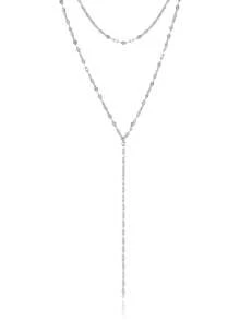 1 件不锈钢 18k 镀金双层项链长款多层项链优雅闪光链长吊坠锁骨项链女士日常佩戴珠宝 - Y Necklac - 查看 7