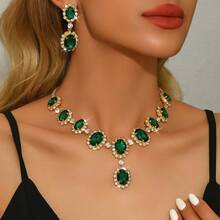 1 SET Of Elegant And Light Luxury Jewelry, A Two-Piece Set Of Engagement And Wedding Banquet Evening Dress Accessories, A Beautiful Gift For Your Girlfriend - màu xanh lá - Xem 10