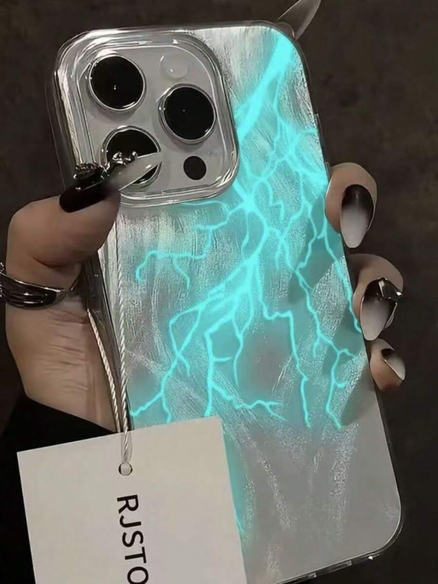 1 件时尚蓝色闪电裂纹设计亚克力羽毛保护硬手机壳，适用于 15/15 Pro/15 Pro Max/16/16 Pro/16 Plus/16 Pro Max/13/13 Pro/13 Pro Max/14/14 Plus/14 Pro Max - 彩色 - 查看 1