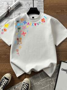 Heavyweight Student Summer Unique Printed Design Retro Chic T-Shirt, American Style Top For Women - White - View 4