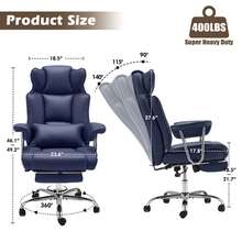 ZZW Executive Ergonomics Office Chair 400LBS Big And Tall  With Foot Rest Leather - Blue - View 7
