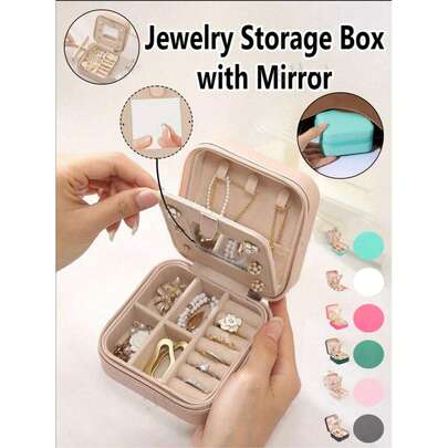 1个大容量旅行首饰盒，多功能首饰收纳盒，首饰展示盒，便携式旅行首饰盒，女士礼品首饰盒，适用于耳环、项链、戒指等，房间装饰
