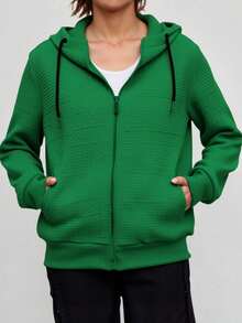 Sudadera Para Mujer Casual Moderna Dama Hoodie Con Capucha Ligera Premium Cierre - Verde - Ver 2
