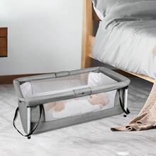 Travel Cot, Suitable For Baby Equipment At Home Or While Traveling, Portable, Foldable, Suitable For Newborns Up To 2 Years, Foldable Travel Cot, Side Bed, With Mosquito Net, 90*70*50cm - 灰色 - 查看 4