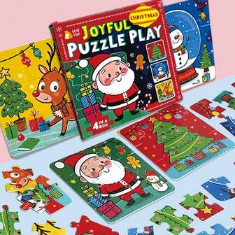 36 件圣诞主题拼图盒 - 可爱的圣诞老人和树木设计，创造力和注意力的玩具，非常适合圣诞节、生日、返校礼物、幼儿玩具、早教玩具 | 卡通圣诞老人设计 | 耐用玩具