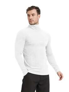 Men's Solid Color High Neck Raglan Casual Fleece Warm Long Sleeve T-Shirt